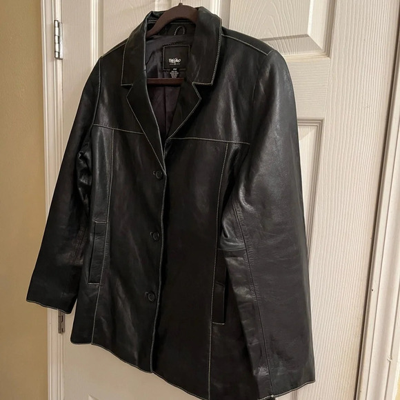 MOSSIMO~BLACK 100% LEATHER JACKET~16W - Picture 2 of 11